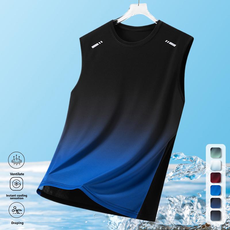 Clean Gent 4-Pack Men&rsquo;s Summer Ultra-Thin Loose Fit Tank Tops with Fashion Print Gradient Design and Crew Neck, Breathable Athletic Tops for Outdoor Running and Sports