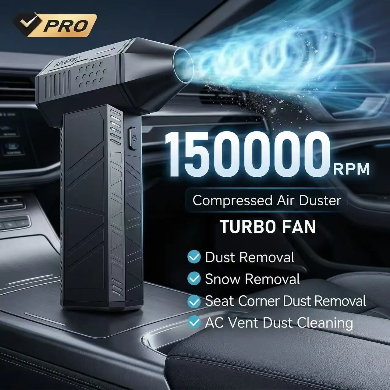 Cordless Turbo Fan Air Duster,  Jet Airflow Design, Computer Cleaner, Keyboard Cleaner Machine, Dust Removal Tool, Adjustable Levels for PCs/Cars, AC Vent Dust Cleaning, Home Essential Gadget, Electric