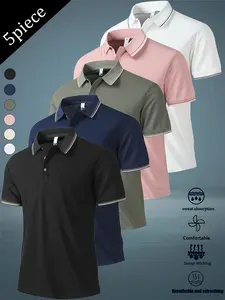 Men’s striped premium polo shirt set, breathable, skin-friendly, moisture-wicking short-sleeve collared T-shirts, suitable for office, golf, casual outdoor activities, and everyday wear