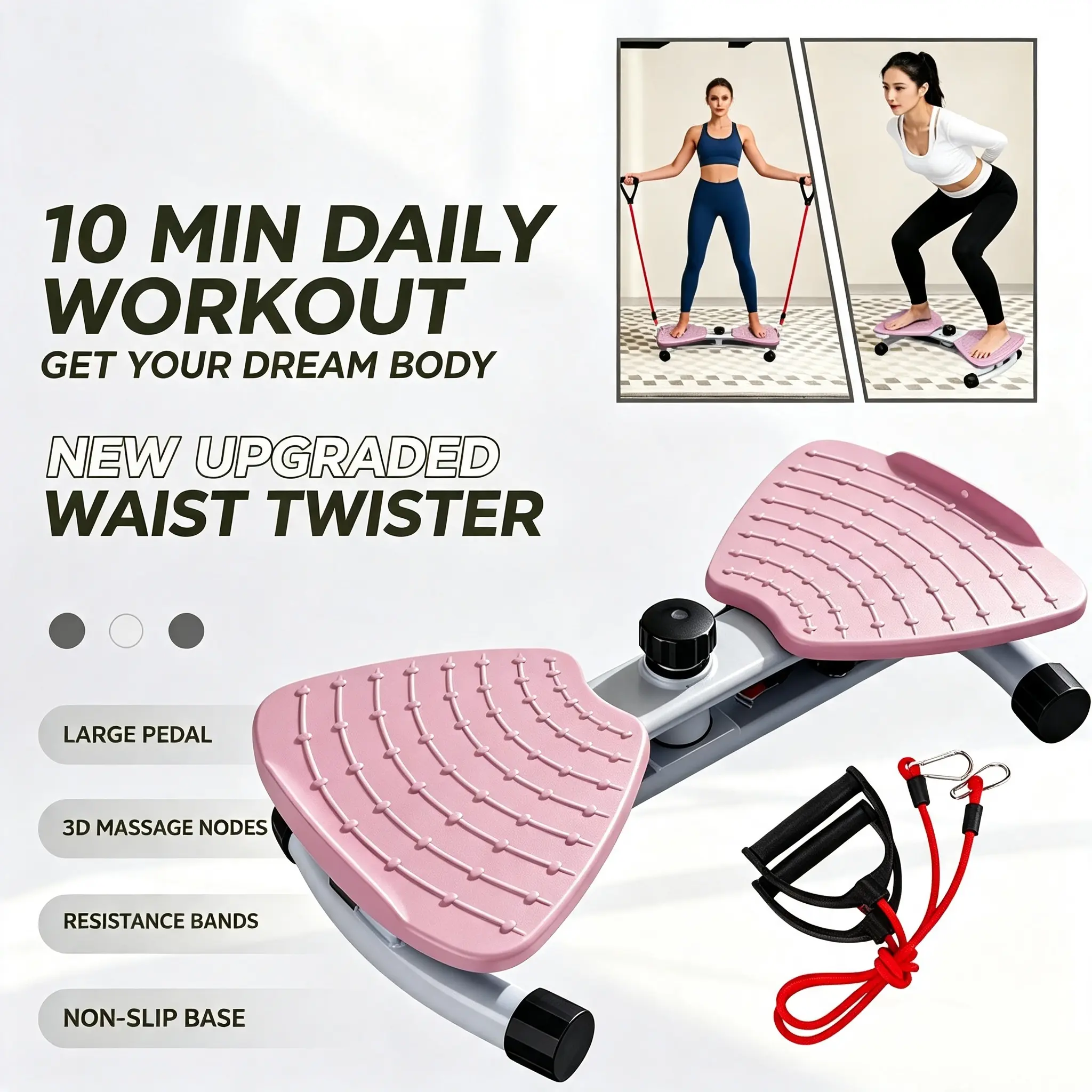 Unisex Compact Innovative Twist Training Platform - Dual Pedals, Comfortable Massage Texture Surface, Flexible Resistance Accessories - Home Gym Functional Cardio Equipment, Easy Storage Home Fitness Alternative, Resistance Bands