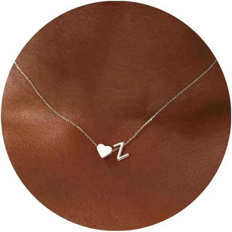Women's Personalized Initial Heart Necklace - Stainless Steel Gold Plated A-Z Letter Pendant, Tarnish-Free Hypoallergenic Tiny Silver/Gold Choker, Engraved Jewelry Gift for Her, Initial Necklaces, Silver Initial Necklace