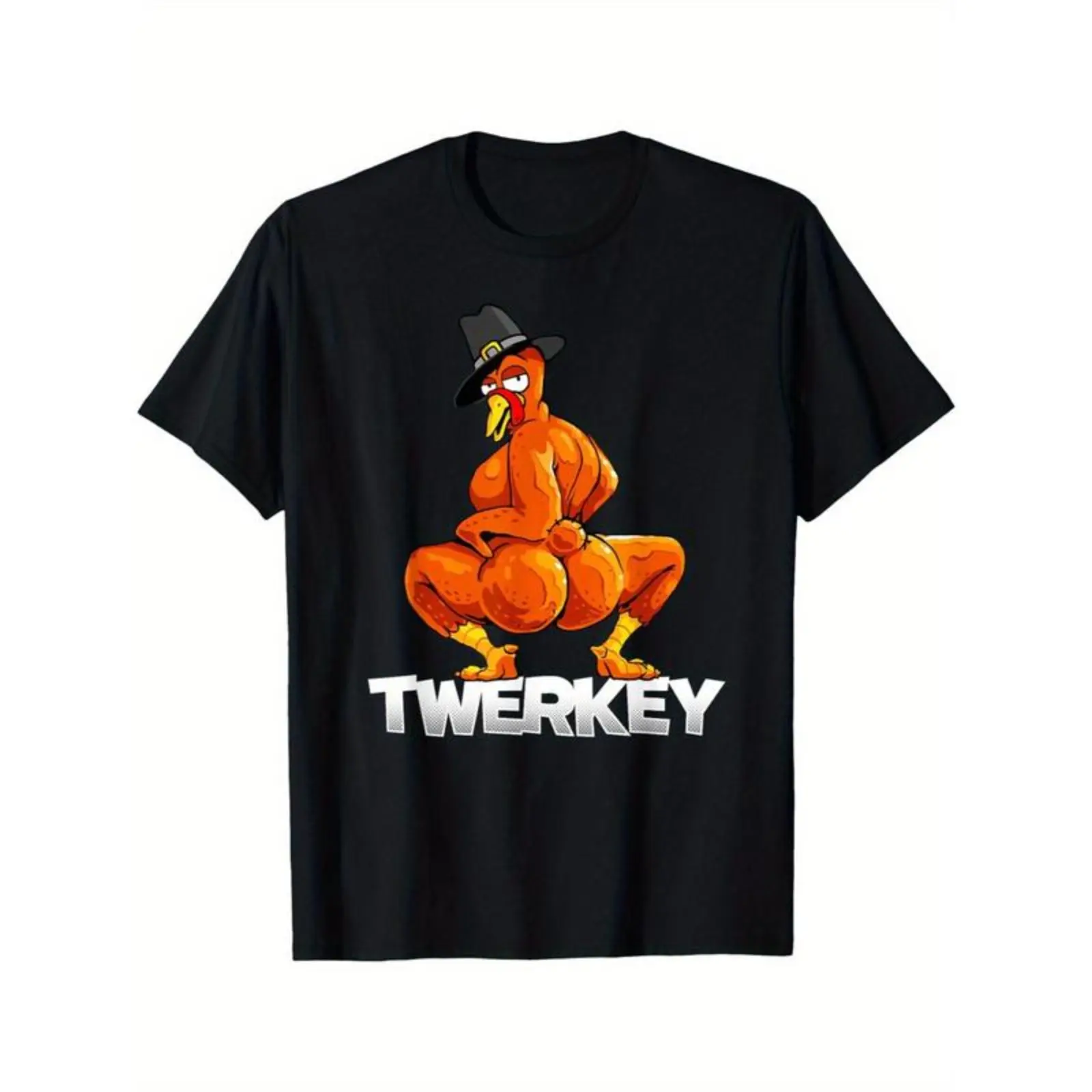 Fitted Turkey Graphic Sports Top, Made in USA, Casual Wear, Scoop Neck, Cold Wash T-Shirt for Thanksgiving (Sports & Outdoor Apparel), Cotton Blend, 180G