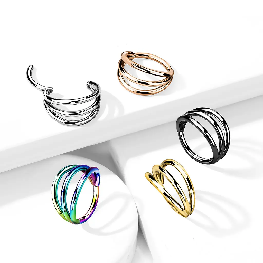 16G/18G Triple Hoop • Hinged Segment • Nose Ring • Septum Clicker • Titanium • Cartilage Hoop • Daith Hoop • Helix Earring • Conch