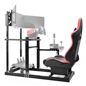 Dardoo 3060 Aluminum Racing Simulator Cockpit with Triple Monitor Mount and Red Ergonomic Seat Compatible with G29, G920, G923, T500, T818, T80, T128 Racing Wheels (Wheel, pedals, and handbrake not included)
