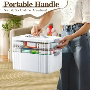 3-Tier Large Capacity Medicine Organizer Box with Removable Trays, Lockable Design & Carry Handle for Home First Aid