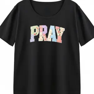 S-6XL "PRAY" Floral Graphic Tee | Faith-Based Christian T-Shirt for Women | Inspirational Believer Gift | Meaningful Christian Apparel KT0884