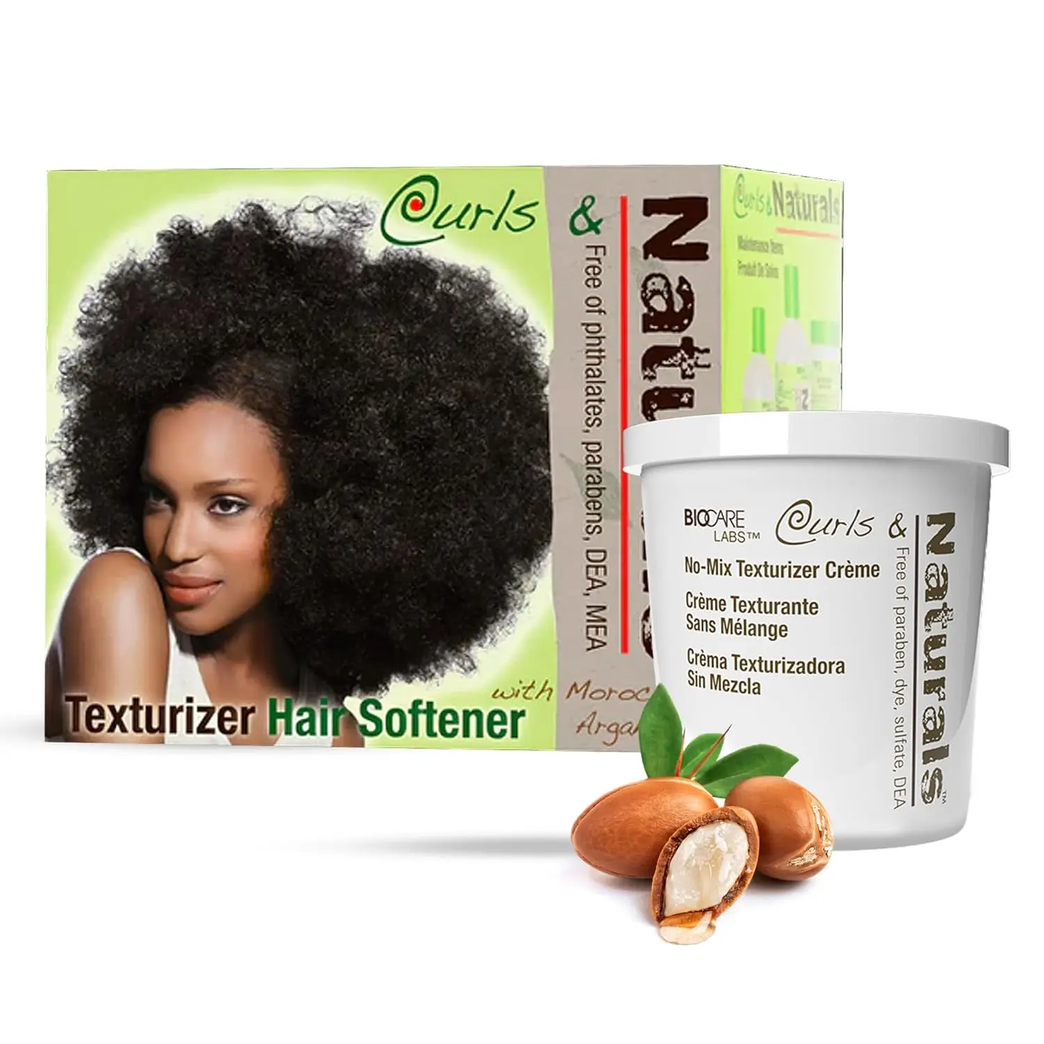 Curls & Naturals Curly Hair Texturizer Softener Kit - 5oz No-Mix Cream, 1oz Cleanser, Moroccan Argan Oil Keratin Conditioner, Shampoo-Infused Haircare - Youth-Focused, Strengthening, Hydration Boost, Hair Strengthening Moisturizing, Leave-In Conditioner,,