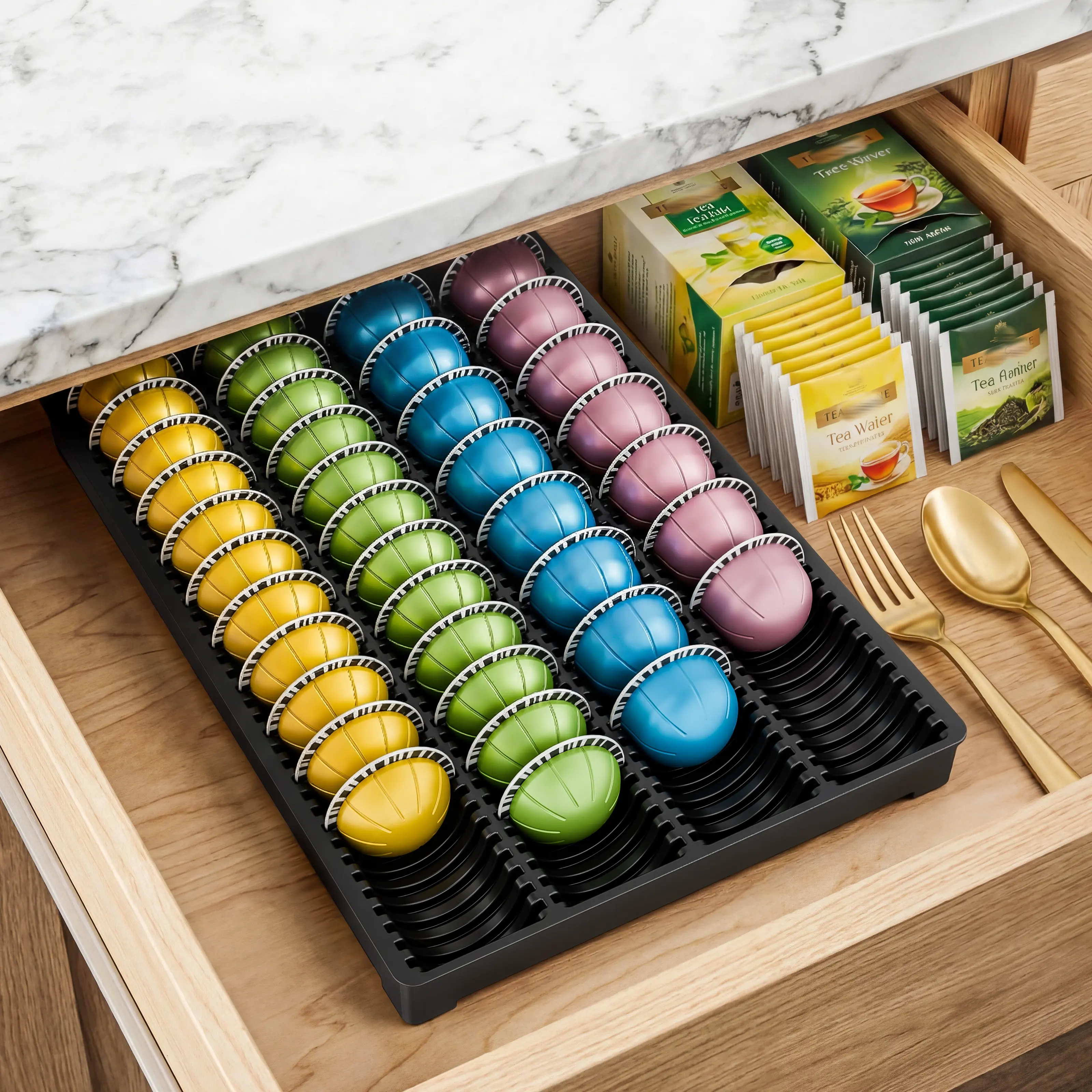 EVERIE Coffee Pod Storage Holder - Compact Size Kitchen Drawer Insert for Coffee Bar Station Counter, Compatible with Nespresso Vertuoline Capsules (NCT04), Capsule Holders Home Use Coffee
