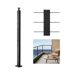 VEVOR 1-Pack Cable Railing Post,  , 36x2x2 In Horizontal-Hole Deck Railing Post with Pre-Drilled Holes, Stainless Steel Cable Rail Post with Horizontal and Curved Bracket, Black, 1JZLGZXHS9148RVYS001V0