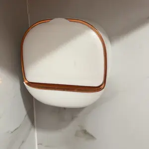 Soap Dish with Drain Box, Wall Mounted Soap Holder for Shower, Keeps Soap Dry, Waterproof Soap Box with Flip Lid for Shower, Punch Free Soap Bar Holder, Drain Tray