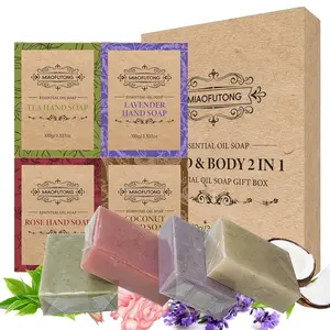4pcs Frosted Particle Soap Lavender Rose Essential Oil Wash and Bath Handmade Soap Box Holiday Gift 100g