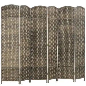 HOMCOM 6 Panel Room Divider, 6' Tall Folding Privacy Screen, Woven Freestanding Wall Partition for Home Office, Bedroom, Dark Rustic Oak