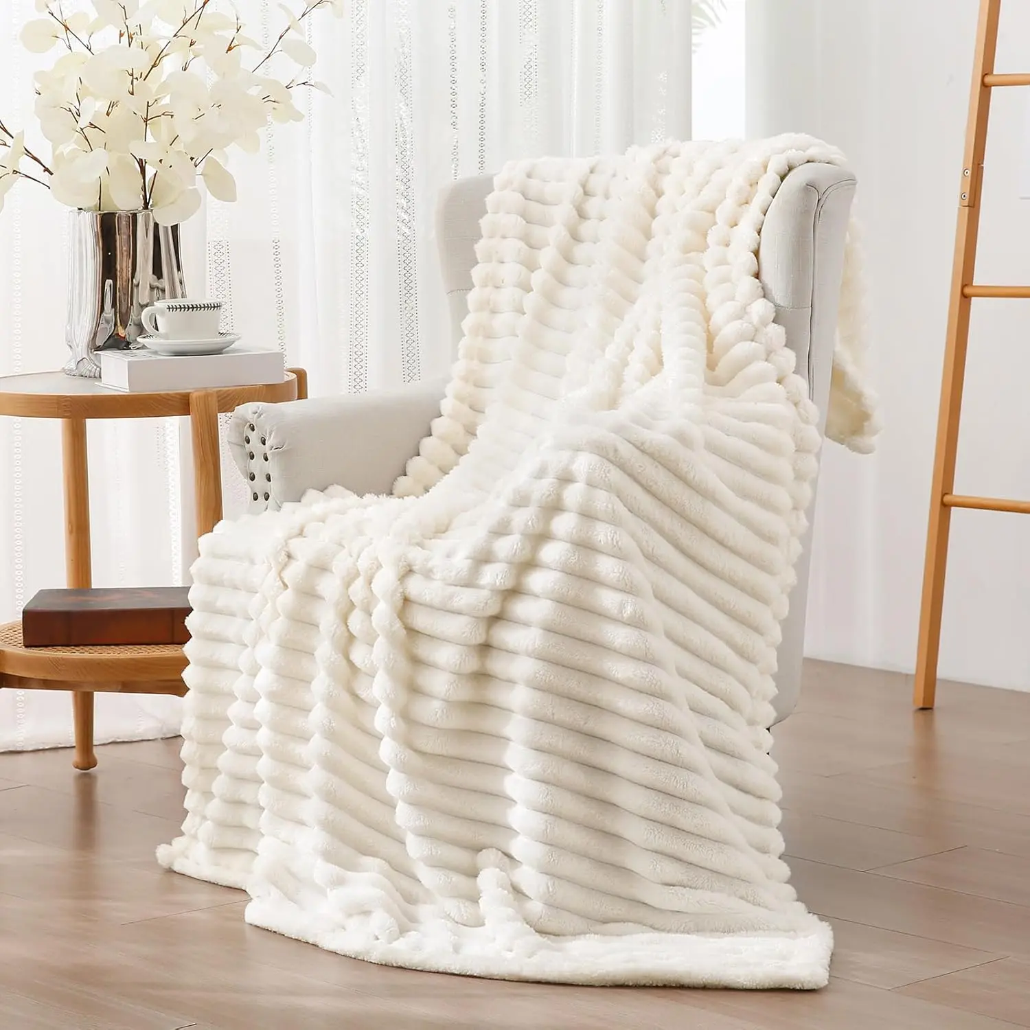 Thermal blanket, 300 grams in weight, super soft blanket, 3D striped texture fluffy blanket, sofa blanket, bed blanket, living room blanket, home decoration, suitable for all seasons, decorative, gift option, back-to-school, back-to-school shopping