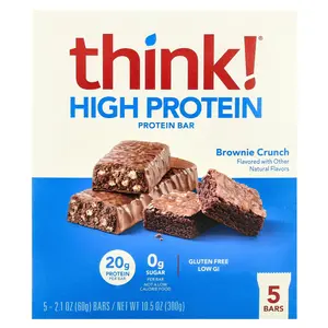 Think ! High Protein Bars, Brownie Crunch, 5 Bars, 2.1 oz (60 g) Each