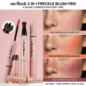 Freckle Blush Pen 2-in-1 Natural Painted Freckle Pen blush coral sunset blush Waterproof  Smudge-Proof Sun-Kissed all-day Makeup