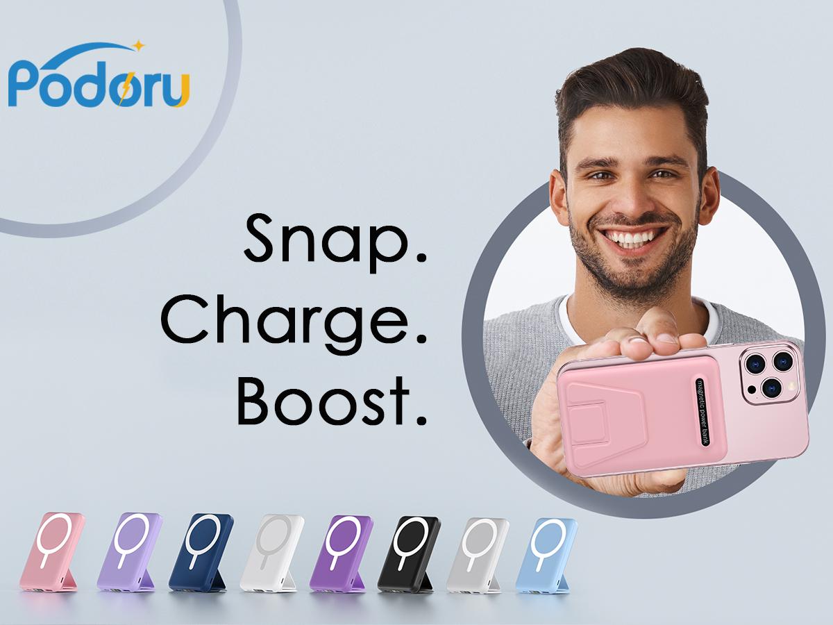 Podoru for MagSafe Battery Pack, Foldable 10000mAh Magnetic Power Bank Fast Charging Wireless Portable Charger for iPhone 17/16/15/14/13/12 Series