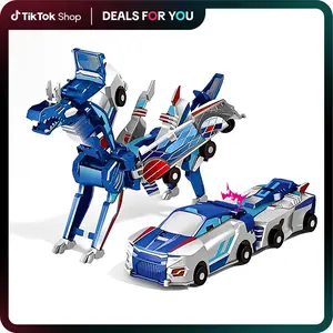 Magnetic Dinosaur Transformer Car Toy, 2-in-1 Magnetic Cars That Transform into Flying Dragon Deer and Unicorn, Automatic Collision Transforming Toy, Fun STEM Toy Birthday Christmas Gift for Boys & Girls