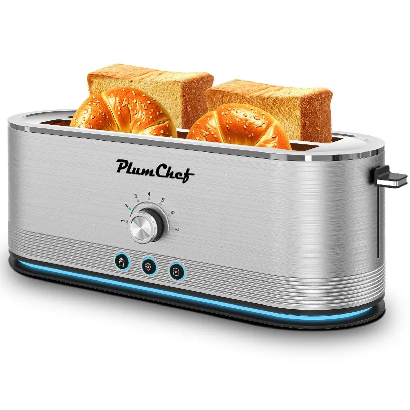 4-Slice Stainless Steel Modern Toaster with Smooth Finish, 1350W Power, Adjustable Heat, 7 Browning Levels, Defrost, Reheat Functions, Removable Crumb Tray, Anti-Jam Design for Family Meals