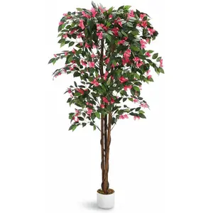 Realistic Faux Bougainvillea Tree - Artificial Silk Flower Topiary in Pot - Lifelike Indoor Outdoor Home & Garden Decor - Maintenance-Free Potted Plant, Single Tree