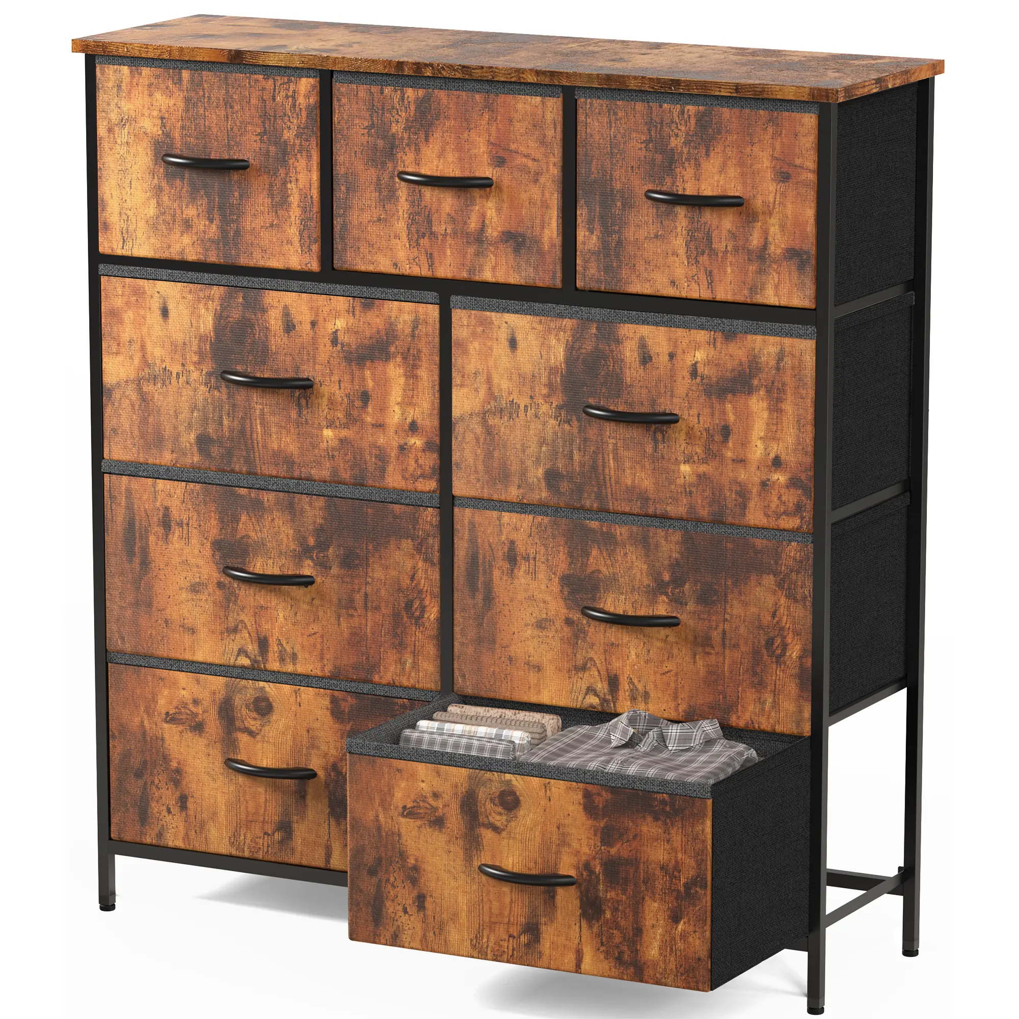 Sweetcrispy 9-Drawer Multifunctional Dresser - Modern Indoor Cupboard with Steel Frame, Wood Top, New Color, Deep Sliding Drawers, Room Storage Organizer Storage for Bedroom Apartment Furniture Organization, Storage Organization, Bedroom Items