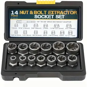 14-Piece Impact Bolt & Nut Remover Set,Bolt Extractor Kit with 3/8 Inch Adapter, Stripped Lug Nut Remover, Easy Out Bolt Remover Set for Rusted, Rounded, Damaged Nuts Screws Hex Socket Wrench