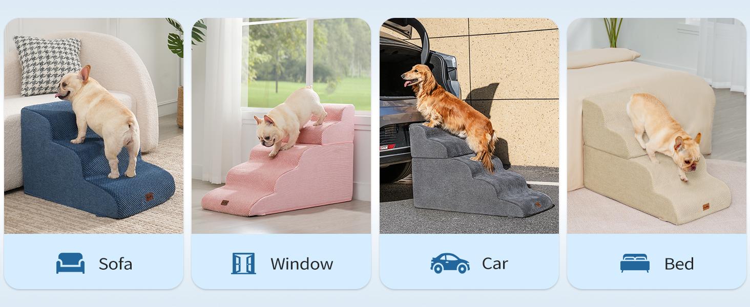 Made4Pets Dog Stairs and Ramp for Bed 3-5 Step Non-Slip for Small Dogs Up to 35lbs Design for Dogs and Cats Indoorfun Home Safe Climbing Boost Physical Activity outdoorfun