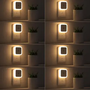 Smart Sensor LED Night Light Set 6 Counts Warm Orange Plug-in Square for Kids Room Bedroom Bathroom Baby Nursery Stair Lights Auto On/Off Ultra-Efficient 3000K Warm Glow Lamp lighting