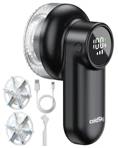 ColdSky Rechargeable Fabric Shaver with Digital Display 6-Leaf Blades Safety Lock 3-Speeds Defuzzer for Fuzz Removal Black Cleaner Double Cleaning Efficiency Stainless Steel Mesh High Definition Screen Powerful Motor