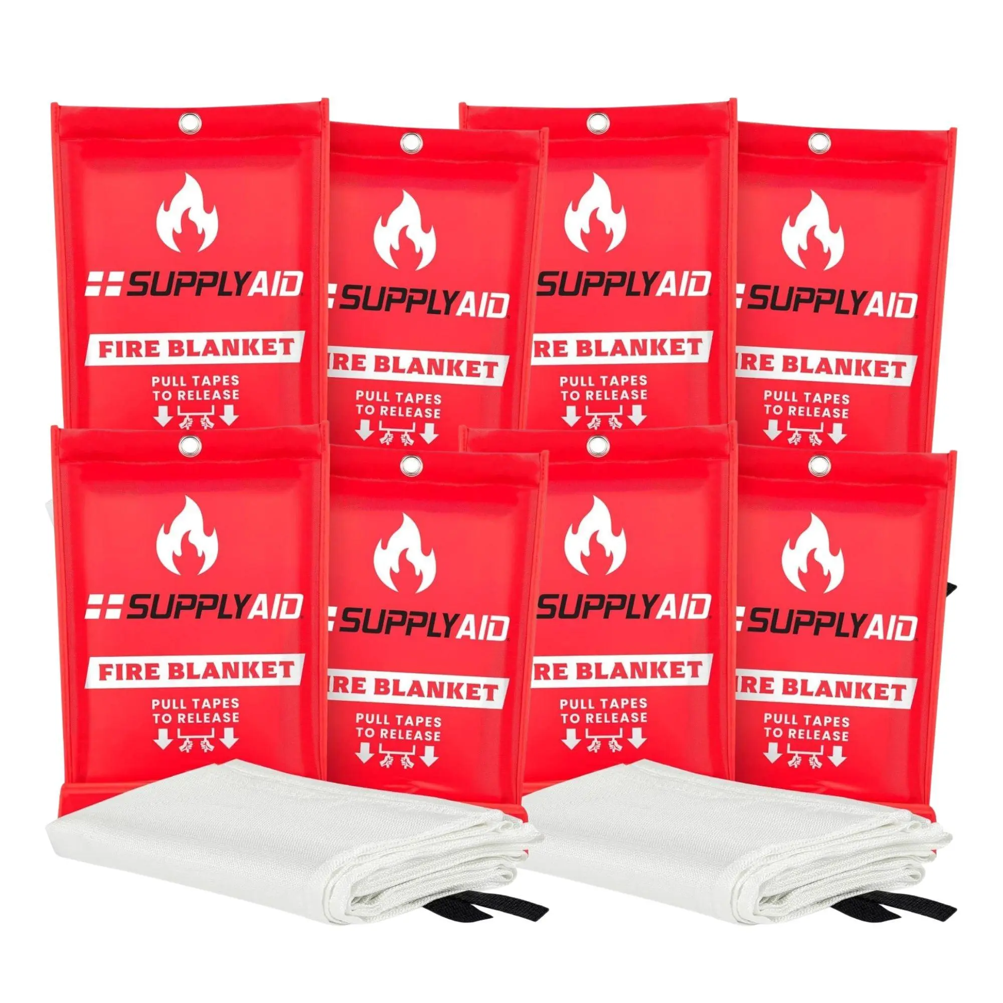 SupplyAID 8 Pack Emergency Fire Blanket for Camping and Safety Supplies, White