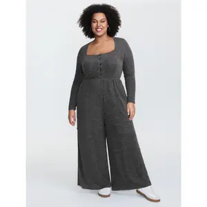 BLOOMCHIC Plus Size Stretchy Button Placket Wide-Leg Jumpsuit [M-6X]2026 Summer Vibes Swimweek
