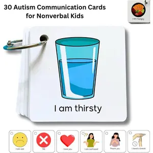 30 Autism Communication Cards – Plastic Visual Cue Cards for Nonverbal Kids & Adults, Speech Delay AAC Learning Aid