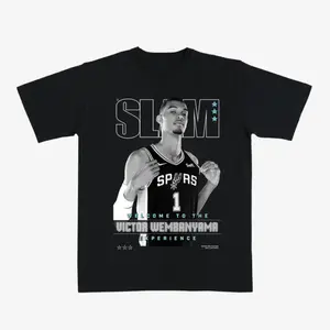 Victor Wembanyama “Welcome to the Experience” Basketball T-Shirt – Black Graphic Tee Featuring SLAM Style Spurs #1 Star Design