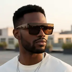 Large-Frame Unibrow Sunglasses for Men — Black Square Frame, 2026 New European/American Style, Street-Style Versatile Eyewear for Women