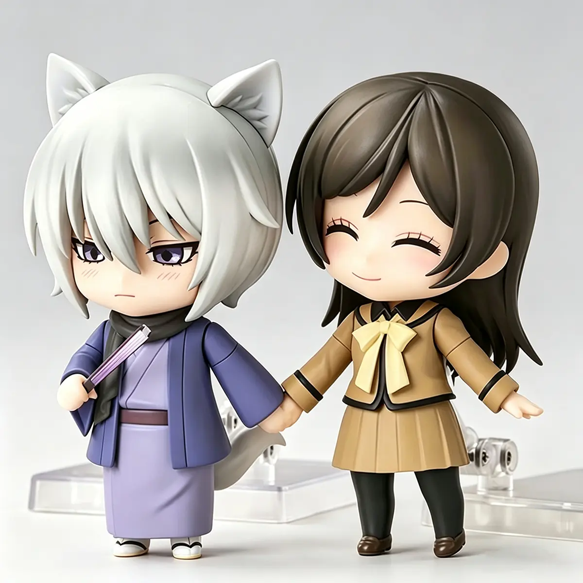 Kamisama Kiss Cute Chibi Action Figure Set - Articulated Arms, Tomoe & Nanami Momozono Figurines (Sold Separately or 2-Piece Bundle), Movable Swap-Face Anime Dolls with Fox Tail Flame Accessories, Boxed Collectible Desktop Gift for Manga Fans