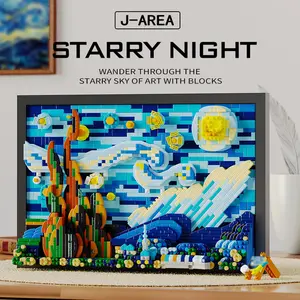 Adults' 1731-Piece 3D Starry Night Building Block Set - Famous Painting Replica, ABS Material Toy, DIY Home Decor Art, Educational Creative Puzzle, Gift for Art Lovers 14+