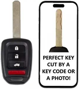 Key Cut Service + 4 Button Remote Keyless Entry Replacement for Honda Accord LX / LXS / Sport, Civic LX 2016 - 2020 FCC ID: MLBHLIK6-1TA IC: 2500A-HLIK61TA PN: 35118-T2A-A60