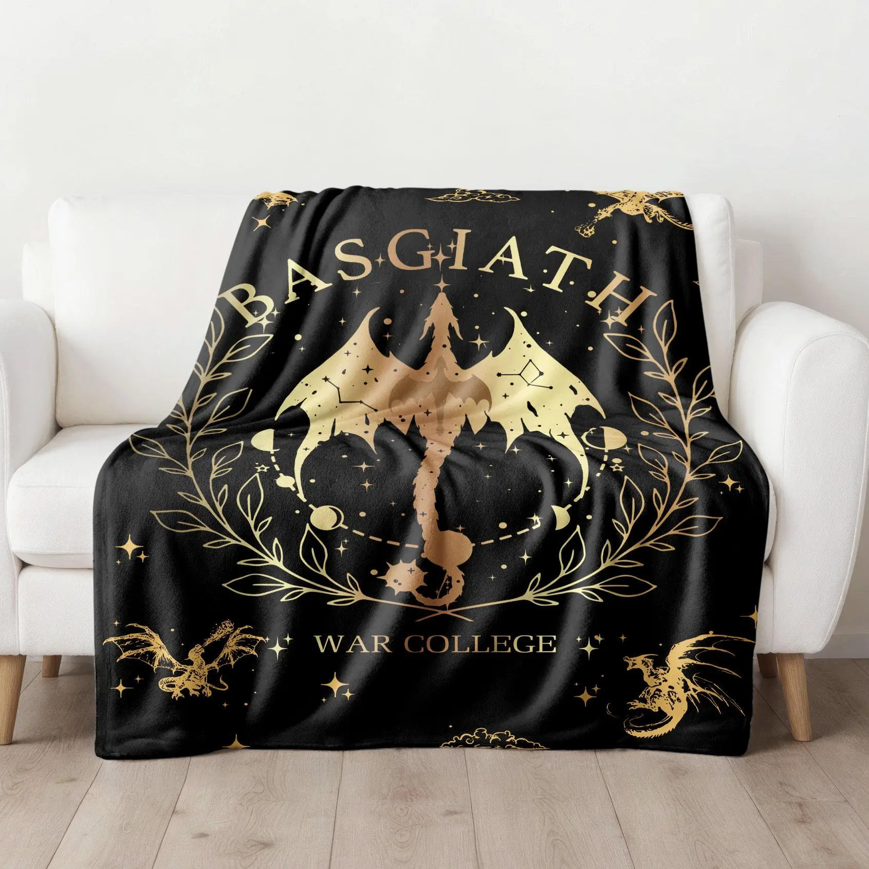 Fourth Wing Basgiath War College Blanket Gold Dragon Crest Constellation Fantasy Book Inspired Throw Gift for Readers Fans Teens Adults #     TOP PICKS,summervibes