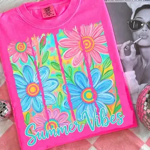 Comfort Colors Summer Vibes Shirt , Floral Summer Shirt, Watercolor Daisy Summer Vibes, Bright Summer Shirt