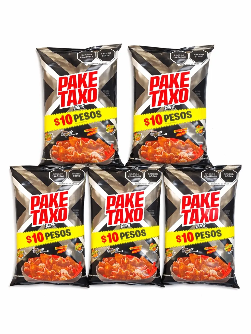 5 - PK - PAKETAXO DARK Snack Mexican Chips - 44 GRAMS - Variety of Flavors, Convenient 5-Pack, Crispy & Crunchy