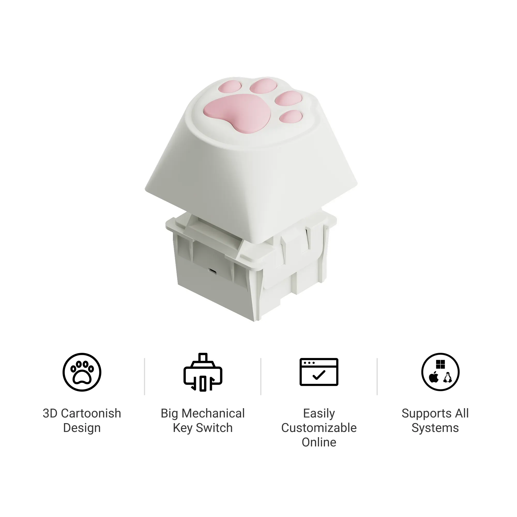 Keychron Big Kitty Paw Key – Giant Cute Silicone Macro Key, One-Press App & Website Launcher, Perfect Desk Toy & Valentine’s Day Gift