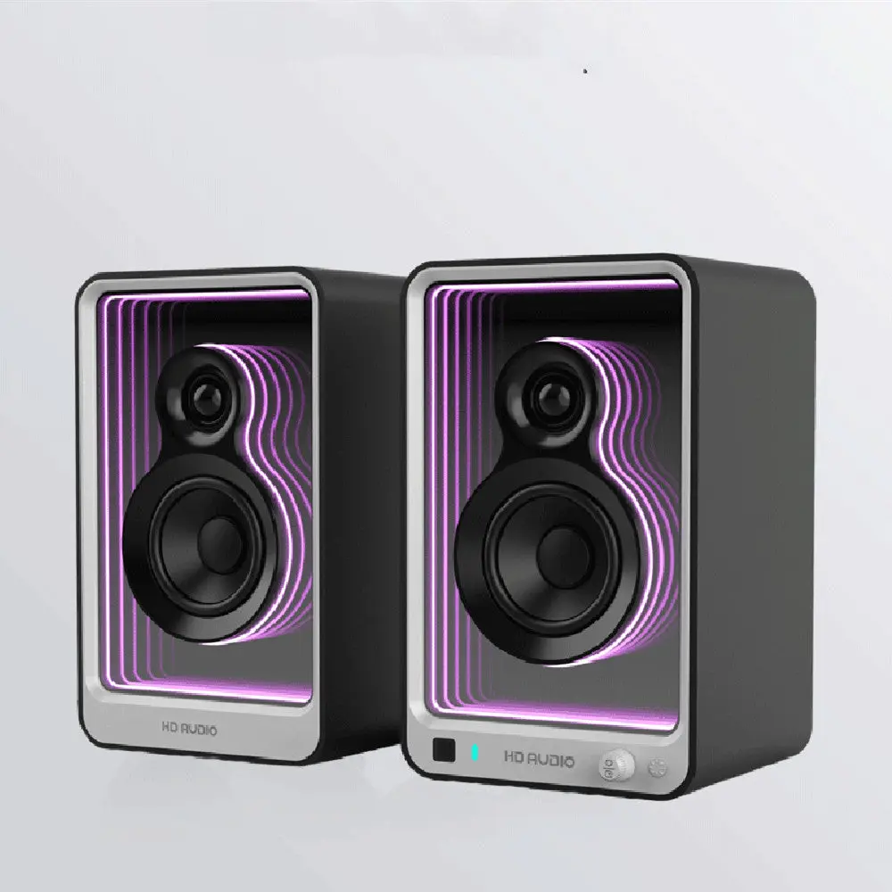 HIFI Bluetooth Monitor Speakers (Boxed) - Noise-Reducing Audio, Cable, Adapter, Remote, Multiple Connection Options, Cool Lighting for Computers, TVs