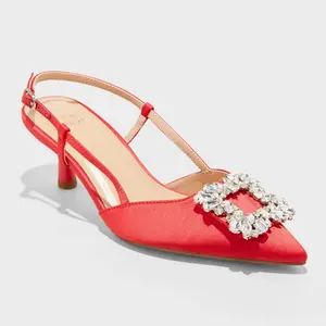 Women's Annette Satin Slingback Heels with Memory Foam Insole - A New Day