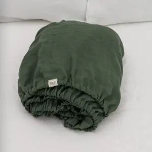 Forest Green Organic 100% Flax Linen Fitted Sheet
