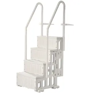 4-Step Creamy White Pool Ladder of Double Handrails Supports 400 lb for 48-54 In Pools