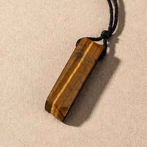 [Quiet Light] Crystal Pendant with Black Rope - Natural Stone • Polished Pendant • Adjustable Black Cord