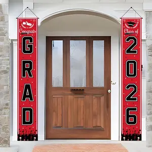 Graduation Decorations 2026 - Red Congrats Grad Porch Banner for Graduation Party Decorations - Class of 2026 - Party Favors Supplies Backdrop Yard Signs Decor