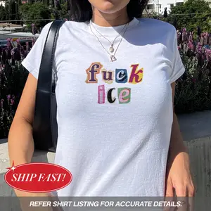 [Sale Up To 50%] Anti Ice Magazine Letter Baby Tee, Fuck ICE Y2K Crop Top, Protect Immigrants Tee, No Human Is Illegal Top, Activist Graphic Baby Tee, FDT