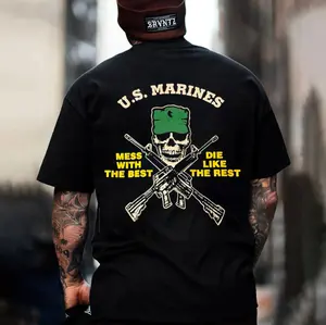 US Marines Skull Tactical Graphic T Shirt Mess With The Best Die Like The Rest Tee, usmarines, marines, militaryshirt, tacticalstyle, skullshirt, patriotshirt, graphictee, streetwearstyle, tiktokshopfinds, trendingshirt, patriot