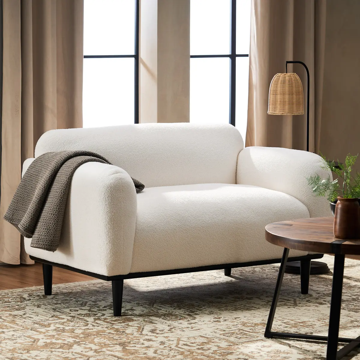 [Bellemave] Bouclé Fabric Loveseat Sofa - 50 Inch Upholstered 2-Seater with Black Legs, Comfortable & Stylish for Living Room, Office, or Reading Nook