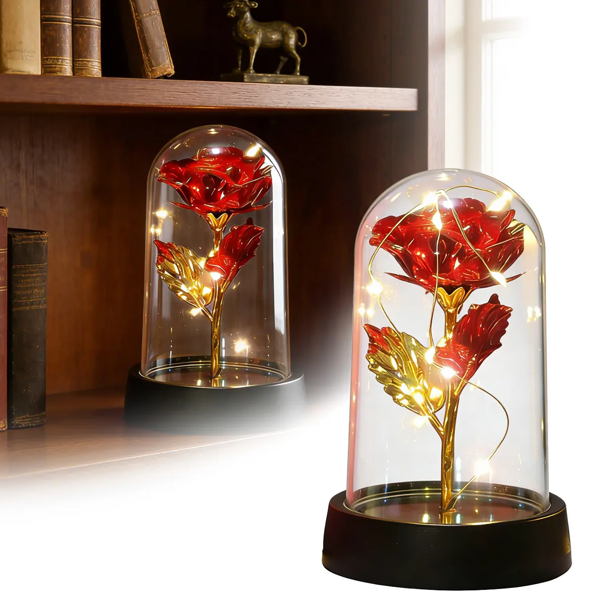 Valentine's Day rose lamp, glass preserved rose gift for wife, girlfriend, mother, grandmother, sister, Mother's Day, Valentine's Day, Christmas women's gift (red)